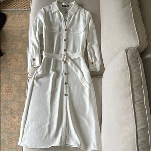 Zara White Belted Shirt Dress